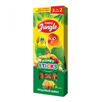 Лакомство для птиц Happy Jungle палочки медовый микс 3 вкуса 3 шт 90 г