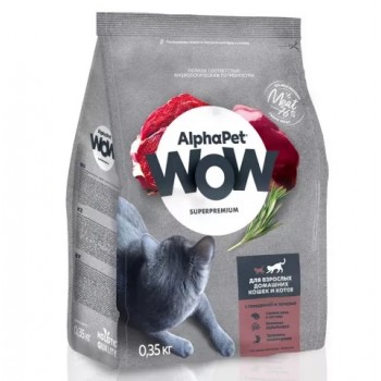 AlphaPet WOW сухой корм для  кошек и котов с говядиной и печенью, 0,350 кг