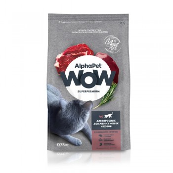 AlphaPet WOW сухой корм для  кошек и котов с говядиной и печенью, 0,750 кг