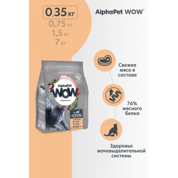 AlphaPet WOW сухой корм для стерилизованных кошек и котов с цыпленком, 0,350 кг