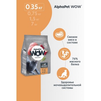 AlphaPet WOW сухой корм для стерилизованных кошек, индейка/потрошки, 0,350 кг