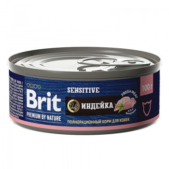 Brit Premium by Nature, конс. д/кошек с чув-м пищеварением с мясом индейки 100 г