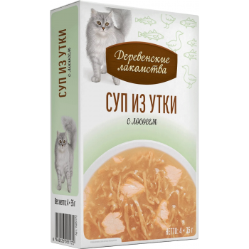 Лакомство д/кошек Деревенские лакомства пауч Суп из утки с лососем 4*35 г