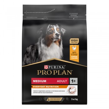 Pro Plan Medium Adult, для взр. собак сред. пород, курица, 3 кг