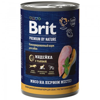 Brit Premium by Nature, консервы д/собак с индейкой и тыквой 410  г