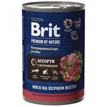 Brit Premium by Nature, консервы д/собак  с мясным ассорти и потрошками 410  г