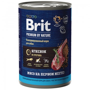 Brit Premium by Nature, консервы д/собак с ягненком и гречкой 410  г