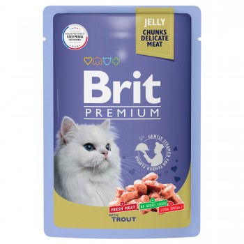 АКЦИЯ: (Скидка 30%) Brit Premium, пауч для взрослых кошек с форелью в желе, 85 г