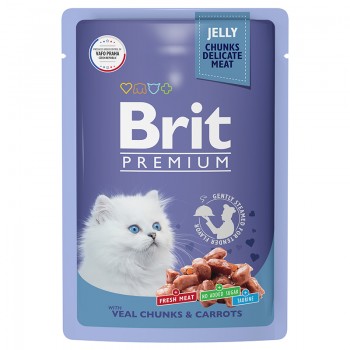 АКЦИЯ: (Скидка 30%) Brit Premium, пауч для котят с телятиной и морковью в желе, 85 г