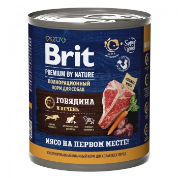 Brit Premium by Nature, консервы д/собак, говядина и печень, 850 г
