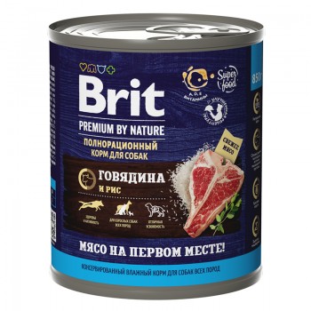 Brit Premium by Nature, консервы д/собак, говядина и рис, 850 г