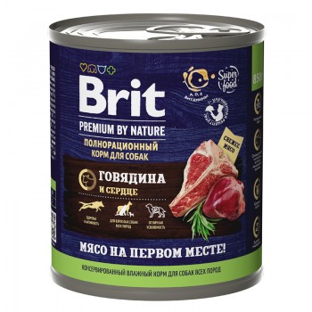 Brit Premium by Nature, консервы д/собак, говядина и сердце, 850 г