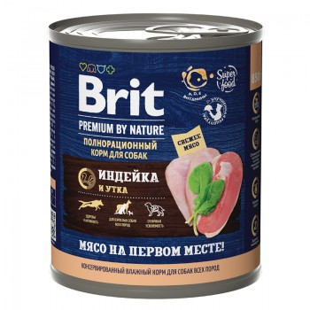Brit Premium by Nature, консервы д/собак, индейка и утка, 850 г