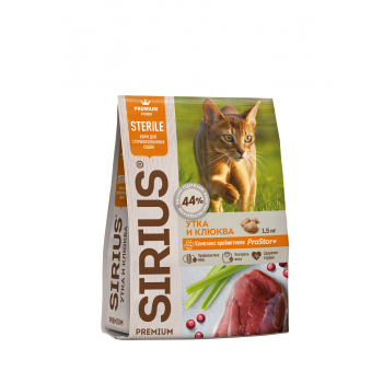 Sirius сухой корм для кошек стерилизованых утка/клюква 1,5 кг