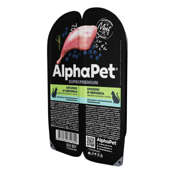 AlphaPet консервы д/кошек нежные ломтики кролик с черникой в соусе, 80 г