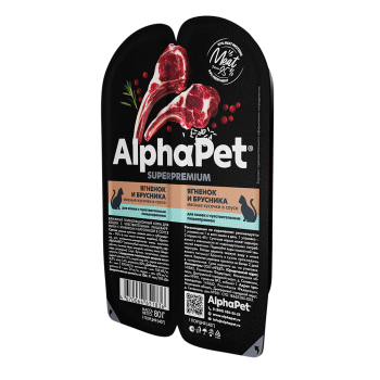 AlphaPet консервы д/кошек нежные ломтики ягненок с брусникой в соусе, 80 г