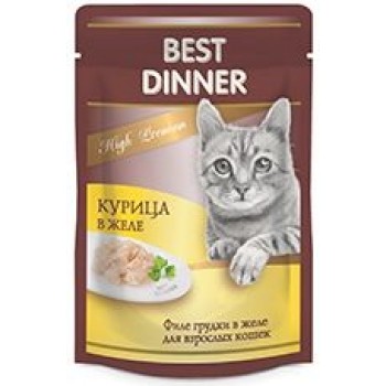 Best Dinner корм для кошек High Premium курица в желе, волокна филе грудки, 85 г 