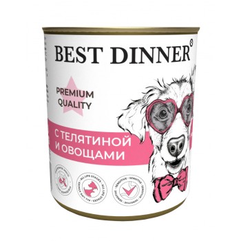 Best Dinner Dog Premium  консервы для собак и щенков с 6 мес. Меню №4 с телятиной и овощам 0,34 кг