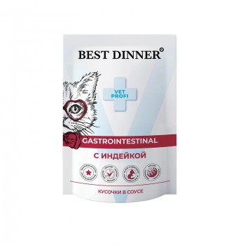 Best Dinner Vet Profi Gastro для кошек, индейка, кусочки в соусе (при ЖКТ), 85 г