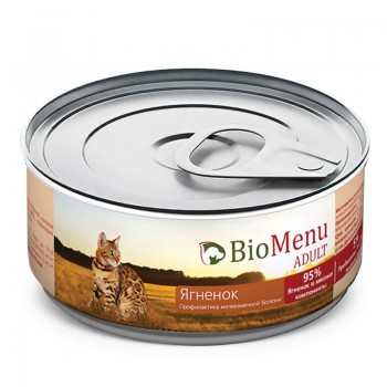 BioMenu консервы д/кошек мясной паштет с ягненком  95%-мясо, 100 г