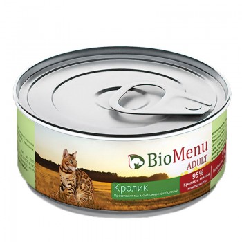 BioMenu консервы д/кошек мясной паштет с кроликом  95%-мясо, 100 г