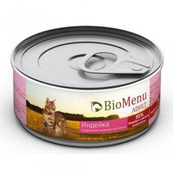 BioMenu консервы д/кошек мясной паштет с индейкой 95%-мясо, 100 г