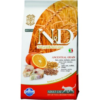 Farmina N&D Cat Low Grain для кошек треска апельсин 10 кг