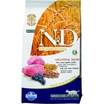 Farmina N&D Cat Low grain для взрослых кошек ягненок черника 10 кг