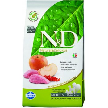 Farmina N&D Dog беззерновой для собак средних и крупных пород кабан яблоко 2.5 кг