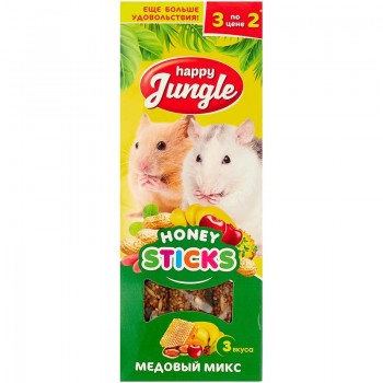 Лакомство длямелких грызунов Happy Jungle палочки медовый микс 3 вкуса 3 шт, 90 г