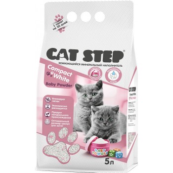 Наполнитель минеральный Cat Step Compact White для котят комкующийся, 5 л