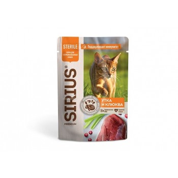 Sirius пауч для кошек стерил-х утка с клюквой кусочки в соусе, 85 г