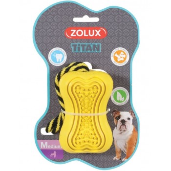 Игрушка д/собак Zolux серия Титан, кость-кормуш. с верев. (желтая), резина, 8 см