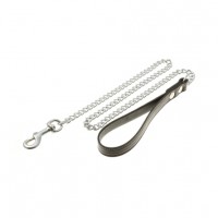 Поводок-цепь V.I.Pet с ручкой (нат.кожа,чёрная) 3,5 мм * 44 (110 см)