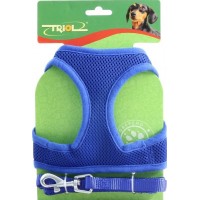 Шлейка-жилетка+поводок нейлоновые Triol нейлон, синий, обхват груди 400 мм, поводок 15*1200 мм
