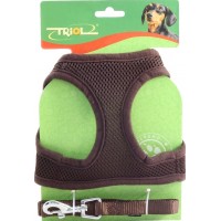 Шлейка-жилетка+поводок нейлоновые Triol, коричневый, обхват груди 400 мм, поводок 15*1200 мм