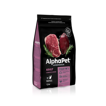 AlphaPet Superpremium сухой корм д/взрослых кошек и котов говдина/печень, 1,5 кг