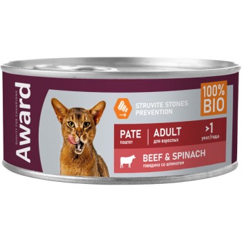 AWARD паштет для взрослых кошек из говядины со шпинатом, 100 г