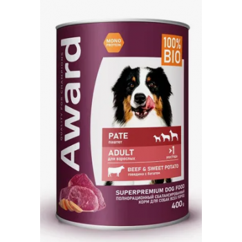 AWARD паштет из говядины с бататом для взрослых собак, 400 г
