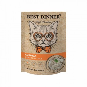 Best Dinner корм для кошек High Premium курица в белом соусе, волокна филе грудки, 85 г 