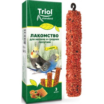 Лакомство для мелких и средних попугаев Triol Standard с медом уп 3 шт, 80 г