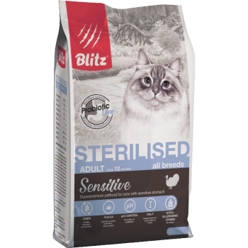 Blitz Sterilised сухой корм для стерилизованных кошек, индейка, 0,4 кг
