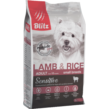 Blitz adult сухой корм для собак мелких пород, ягненок и рис, 2,0 кг