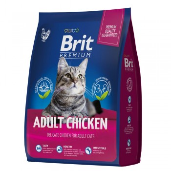 Brit Premium Cat Adult Chicken, для взрослых кошек, курица и печень, 2,0 кг