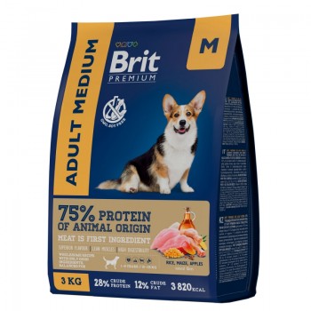 Brit Premium Dog Adult Medium, для собак средних пород с курицей (10–25 кг) 3 кг