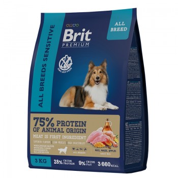 Brit Premium Dog Sensitive, для собак баранина/индейка 3 кг