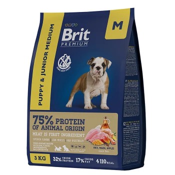 Brit Premium Dog Junior Medium с кур. д/молодых собак (1-12 мес.) ср. пород, 3 кг
