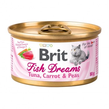 Brit Fish Dreams, консервы для кошек, тунец, морковь и горошек, 80 г