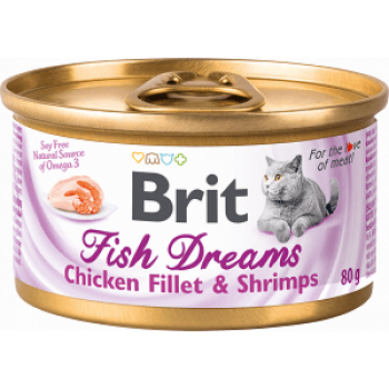 Brit Fish Dreams консервы для кошек куриное филе и креветки, 80 г