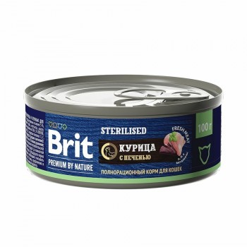 Brit Premium by Nature, конс. для кошек стерилизованных с курицей и печенью100 г